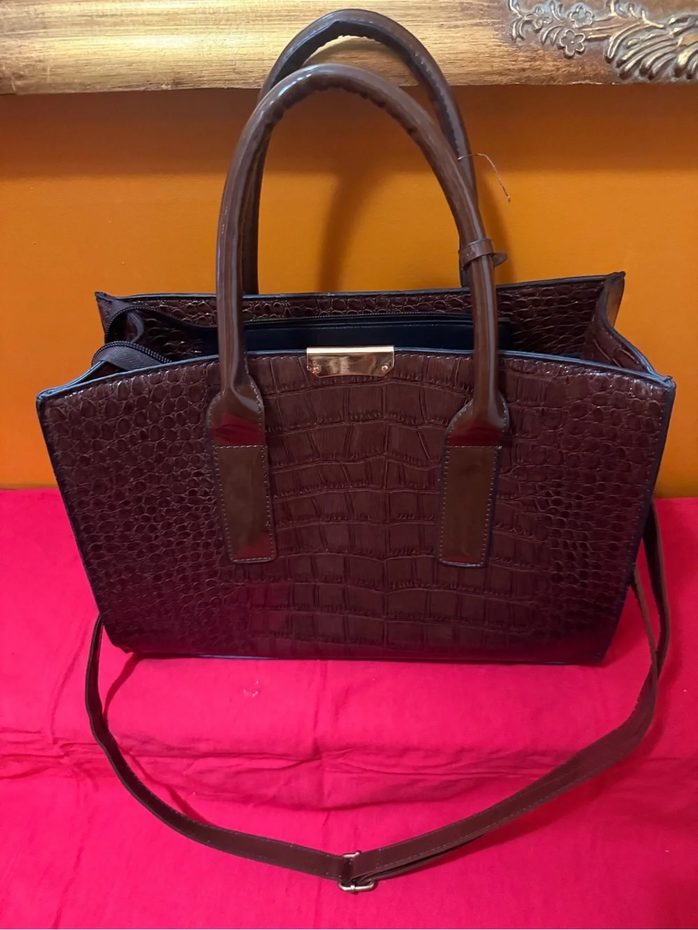 Classic Croc-Embossed Brown Top-Handle Tote
